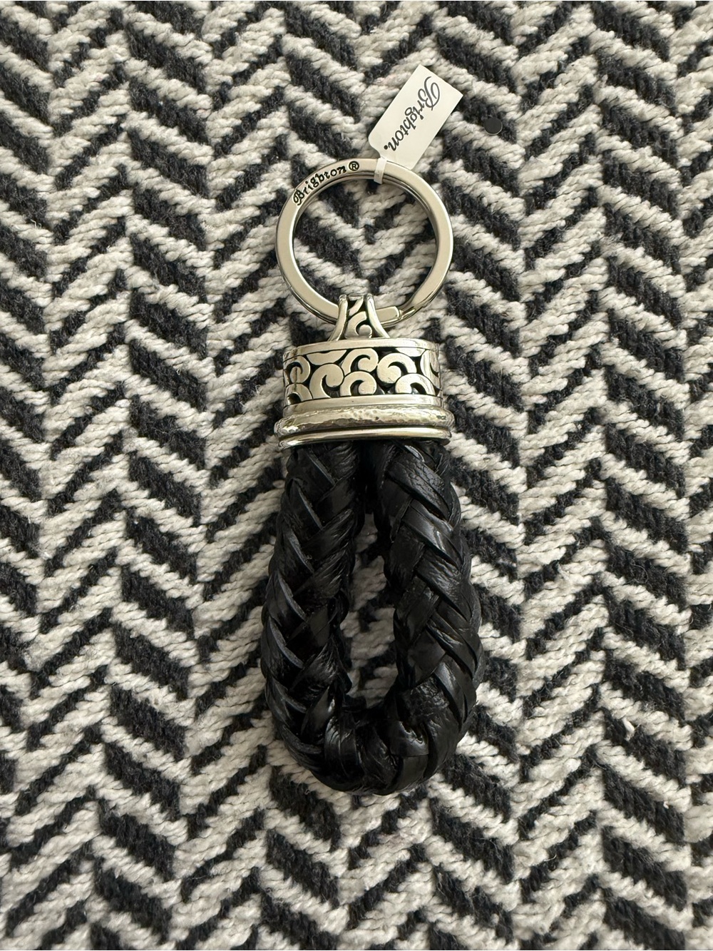 Brighton Black Leather Loop Key Ring with Silver-Tone Ring